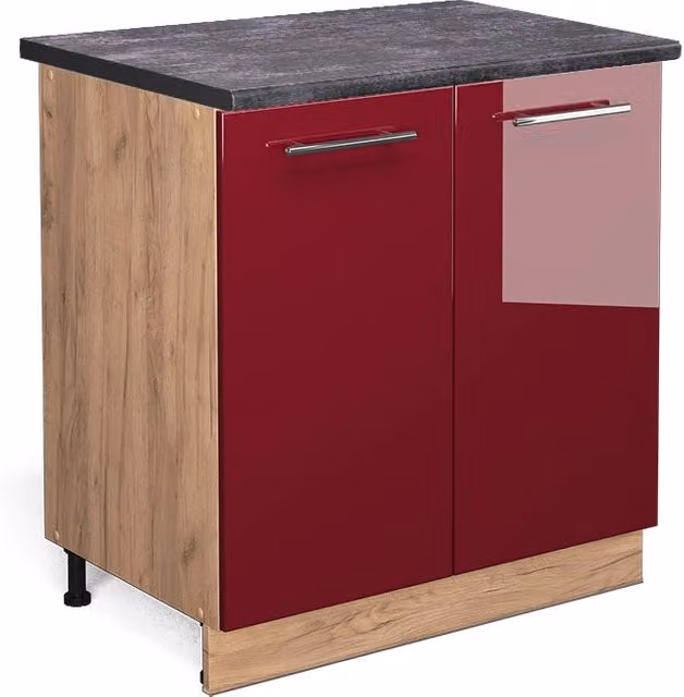 Mobiletto base cucina Fame-Line Bordeaux lucido/Rovere dorato 80 cm con ripiano, PL Antracite Vicco