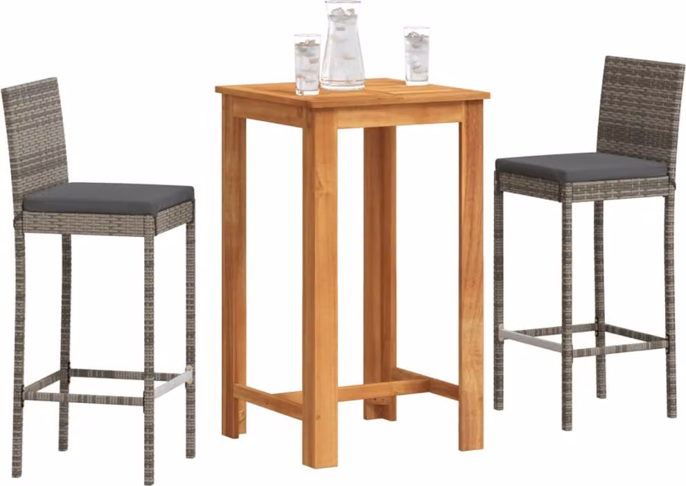 Maison Exclusive - Set Bar da Giardino 3 pz Grigio in Legno Acacia e Polyrattan