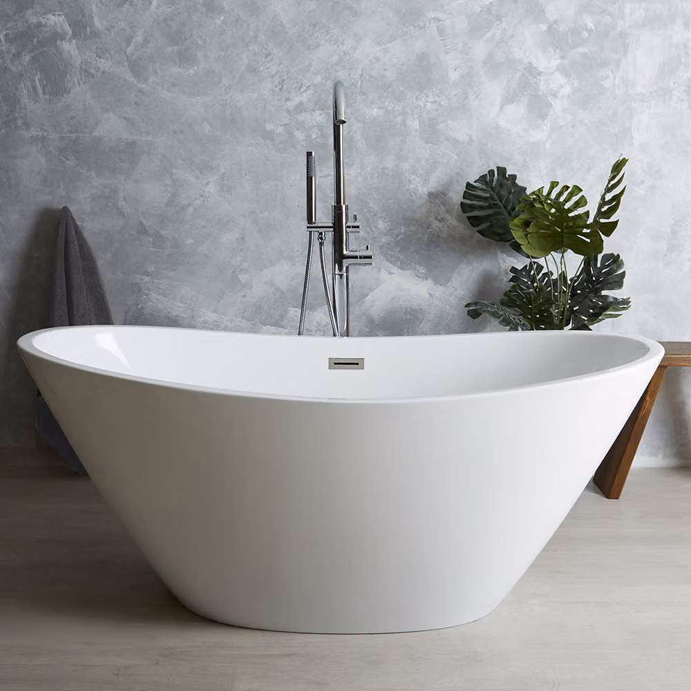 Vasca da Bagno Freestanding Moderna Ovale a Doppia Estremità - Scelta di Dimensioni e Finitura del Troppopieno -  Ashbury