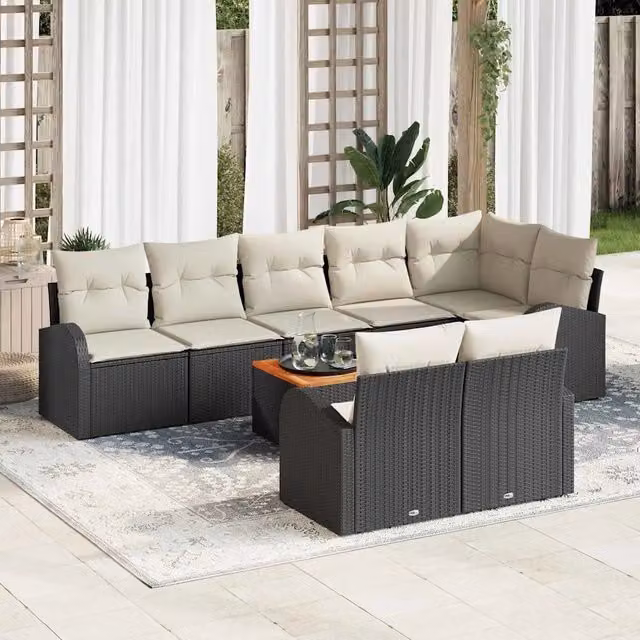 Set Divano da Giardino 9 pz Nero polyrattan 3347593