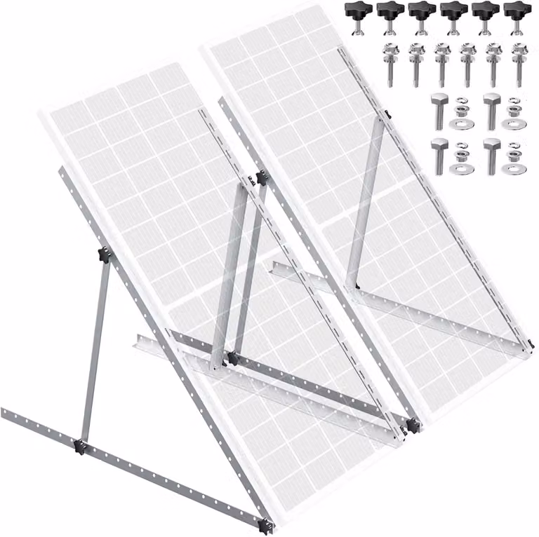 Supporti regolabili per pannelli solari, adatti a camper e tetti - Set da 2 - 114 cm - Gambe pieghevoli - Angolo regolabile in più posizioni - Realizzati in lega di alluminio