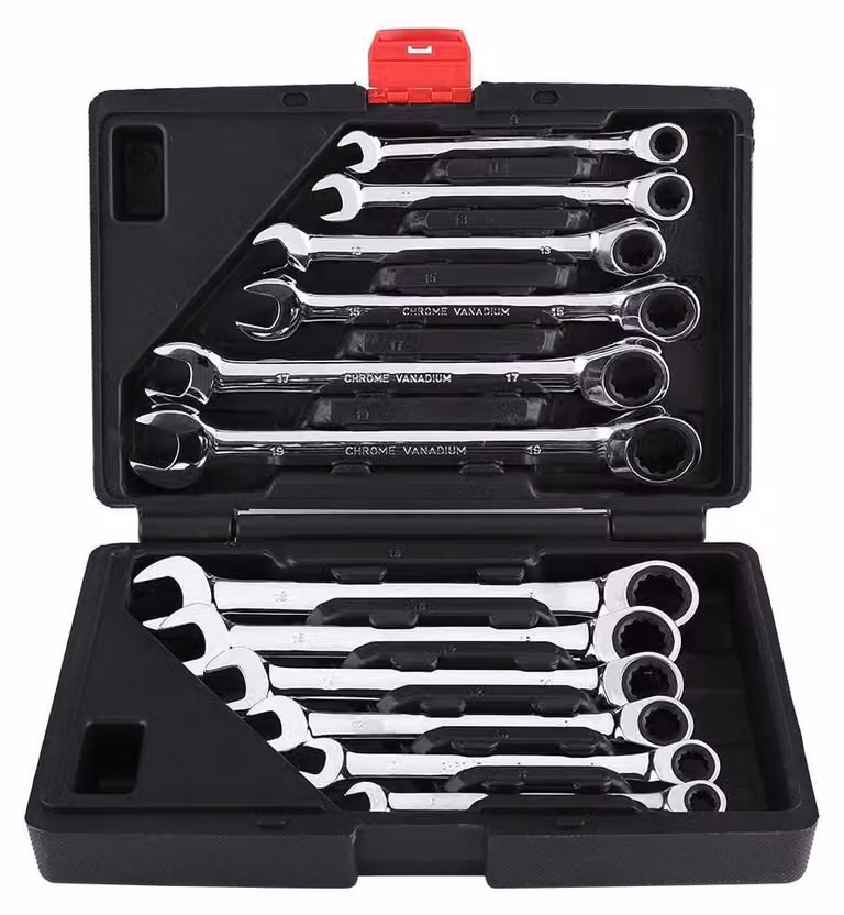 Set di chiavi a bussola da 12 pezzi - Acciaio cromo-vanadio - Chiavi a bussola metriche - Reversibili - Custodia in plastica - Leggero, 2 kg - Set di chiavi