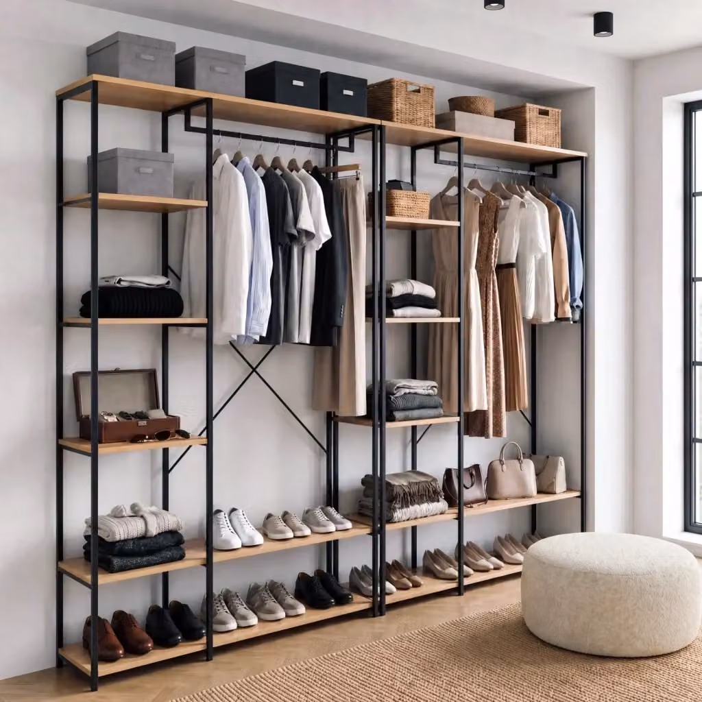 IDMarket DETROIT Guardaroba modulare in stile industriale con ripiani e appendiabiti, L: 180 cm, H: 167 cm, P: 40 cm, Nero – 2