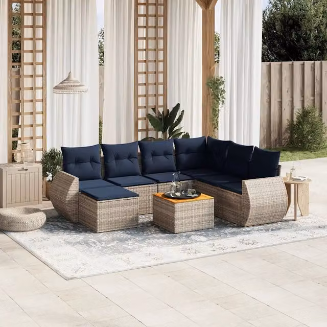 Set Divani da Giardino 8 pz con Cuscini Grigio in Polyrattan 3225123