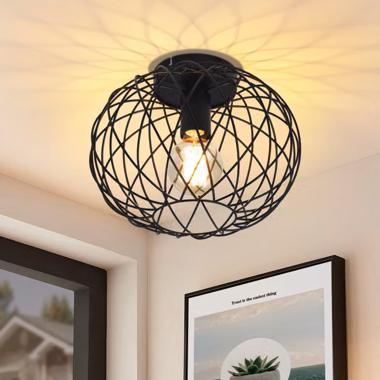 ZMH Plafoniera nera 1 fiamma Lampada da soffitto Lampada da corridoio vintage Metallo E27 Paralume rotondo retrò Ø30cm Industriale per camera da letto Cucina