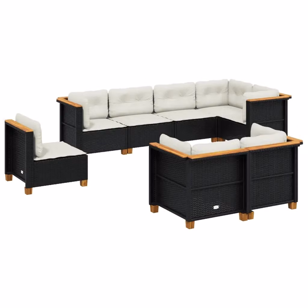 vidaXL Set Divani da Giardino a L con Cuscini 8 pz in Polyrattan Nero e Bianco – 2