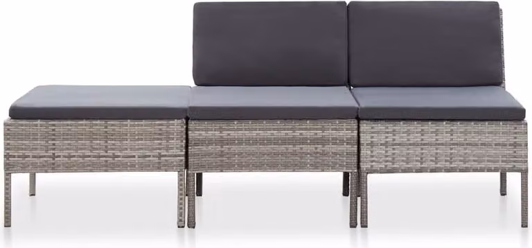 Set Divani da Giardino 3 pz con Cuscini in Polyrattan Grigio