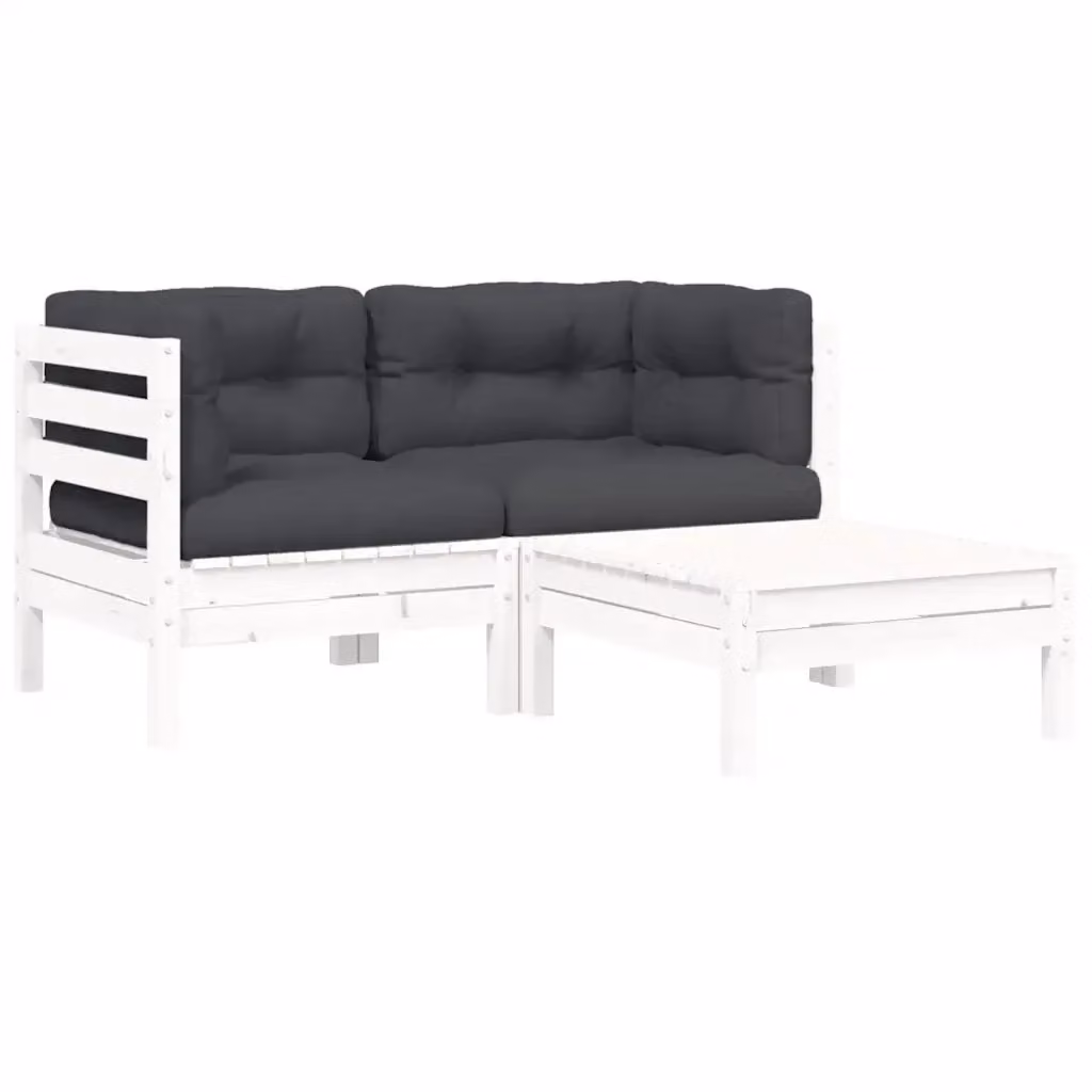 Set di Divani da Giardino a L vidaXL in Legno di Pino con Cuscini Bianchi e Antracite – 2