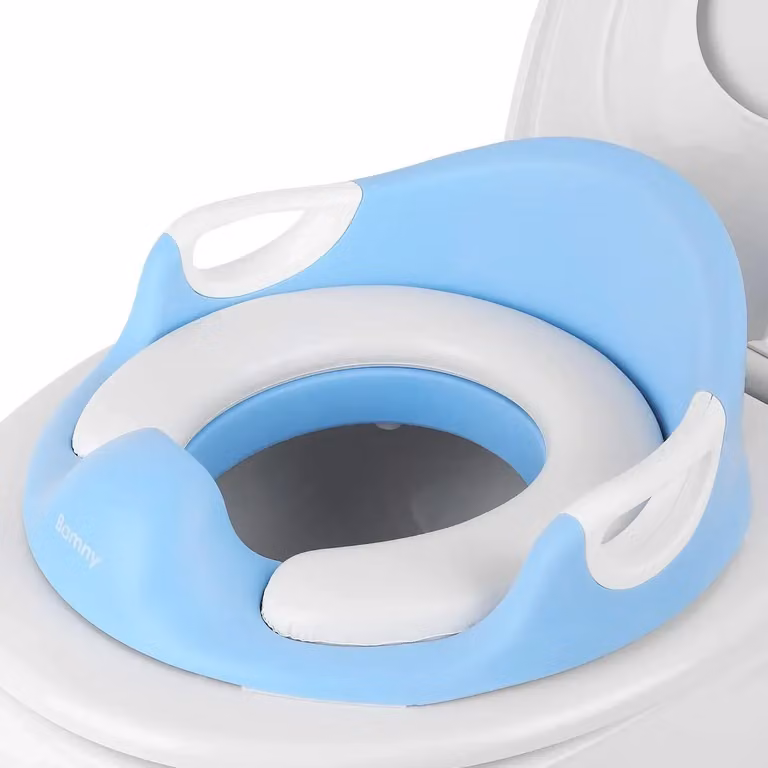 Educatore per bambini - Riduttore per wc - Con paraspruzzi - Maniglie - Schienale - Plastica PP - Blu cielo