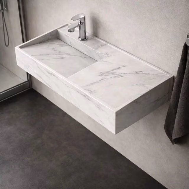 Lavabo consolle sospeso astrid artificial stone bianco venato elegante moderno *** finitura- bianco, confezione 1