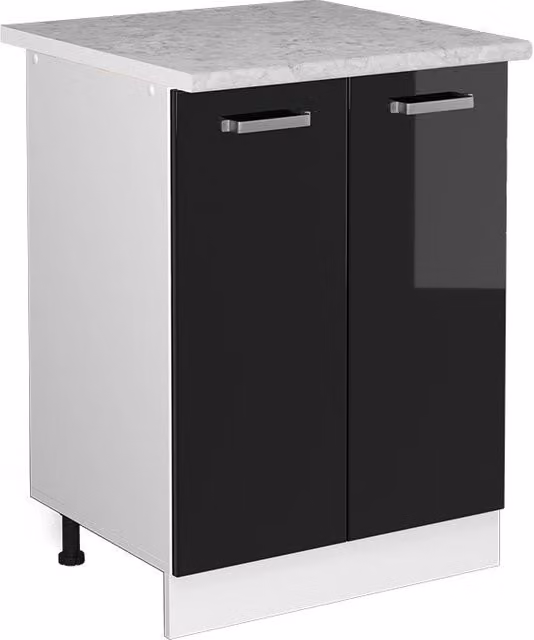 Base universale R-Line Nero lucido 60 cm con ante, con piano di lavoro Vicco