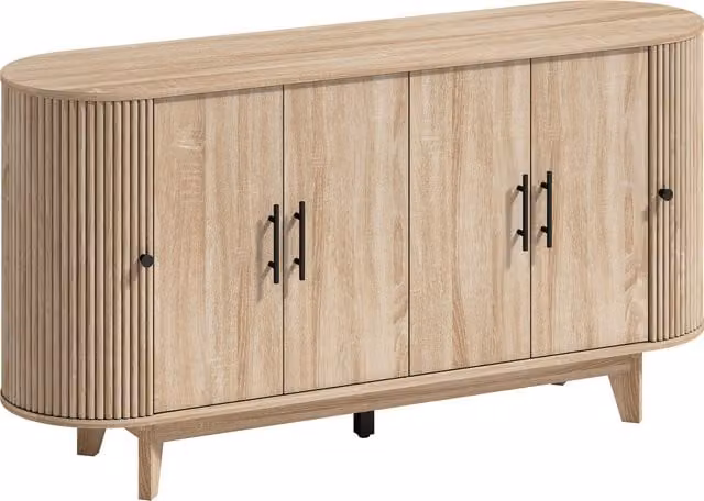 Credenza da cucina e buffet moderno HOMCOM in rovere con 4 ante e 2 ripiani regolabili, L: 147 cm, P: 40 cm, H: 76 cm – 1