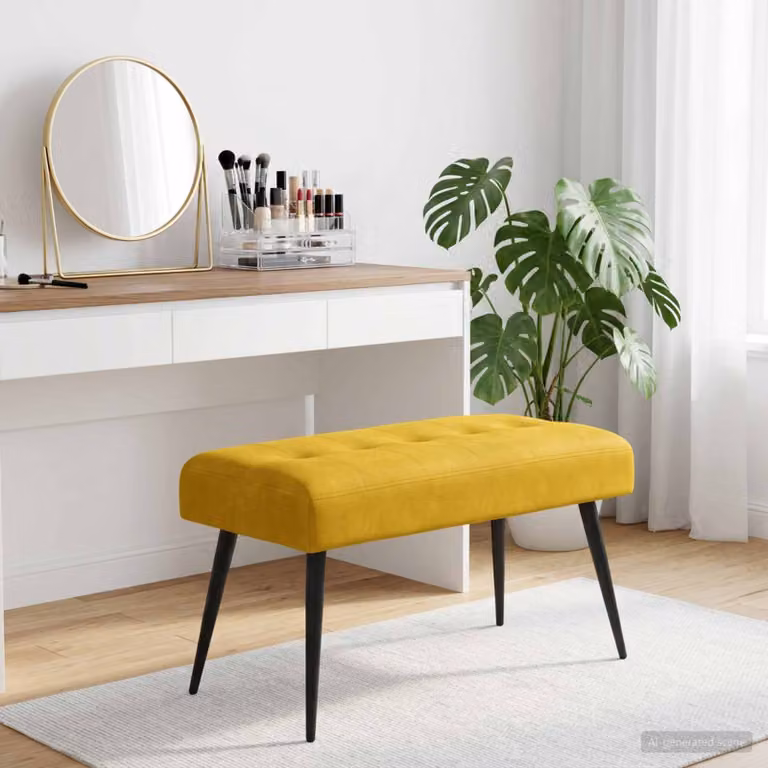 Panchina moderna vidaXL in velluto giallo con bottoni imbottiti L: 80 cm, P: 40 cm, H: 46 cm