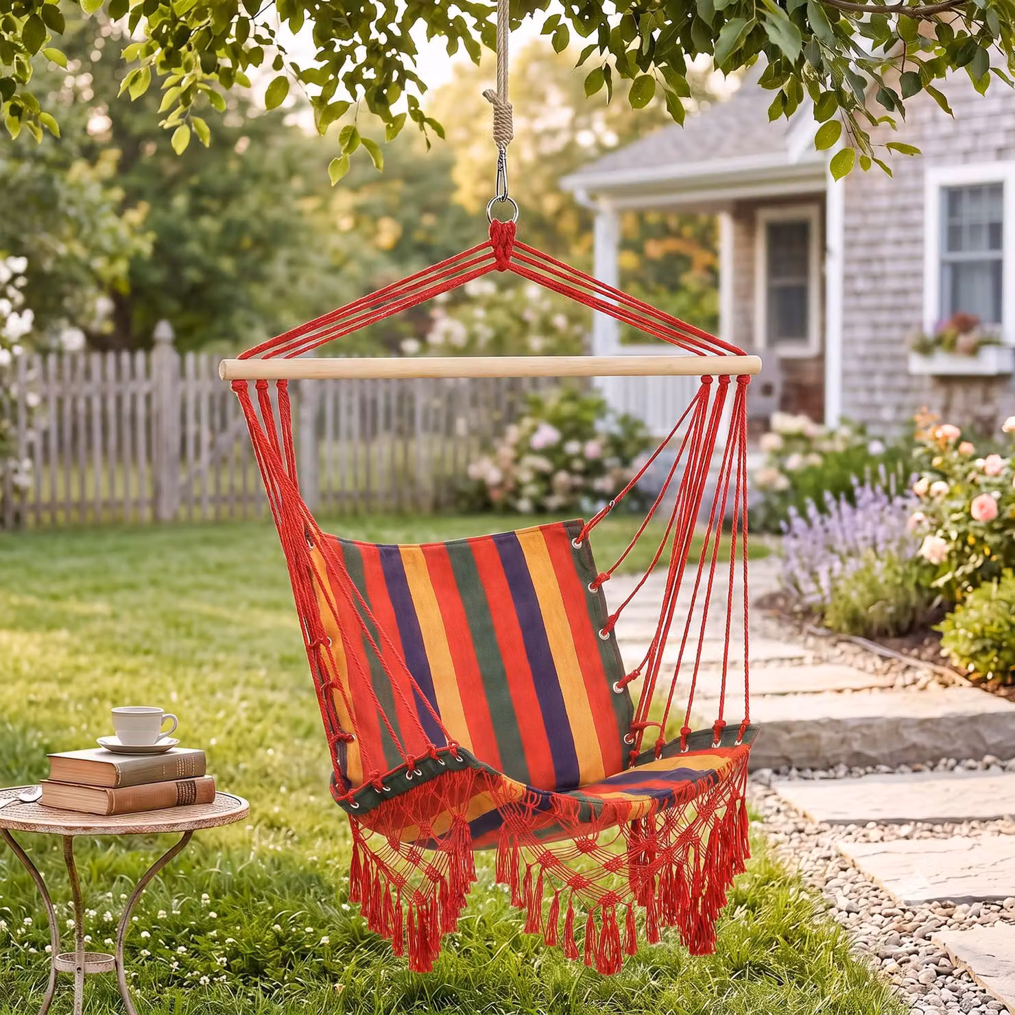 Sedia amaca sospesa a ciotola Outsunny in poliestere multicolore con design boho, L/P/H: 100 x 60 x 100 cm – 2