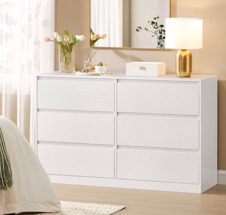 Comodino con 6 cassetti, bianco, per riporre oggetti, dimensioni 40 x 119,4 x 75 cm