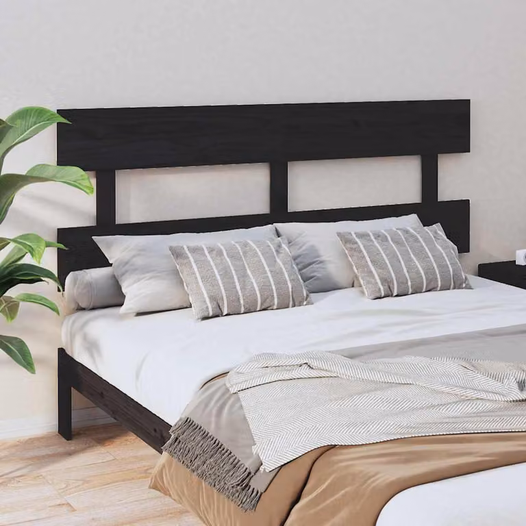 Testiera per letto vidaXL in legno massello di pino, colore nero, L 164 cm x H 81 cm x P 3 cm