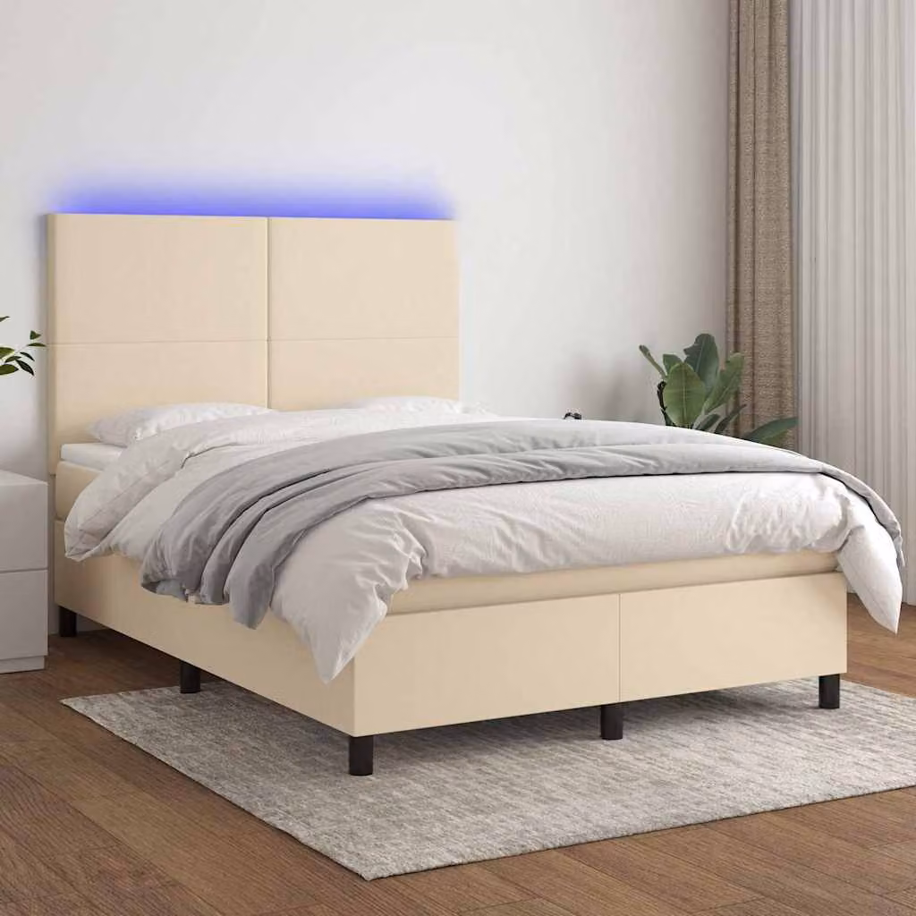 Letto Ibrido con Materasso e Illuminazione LED vidaXL in Tessuto Beige e Bianco L/P/H: 144 x 190 x 128 cm – 1