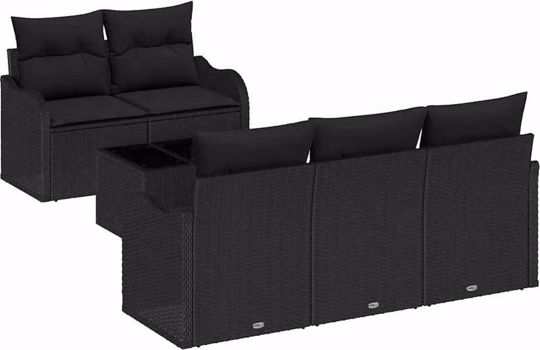 Set Divano da Giardino Nero polyrattan