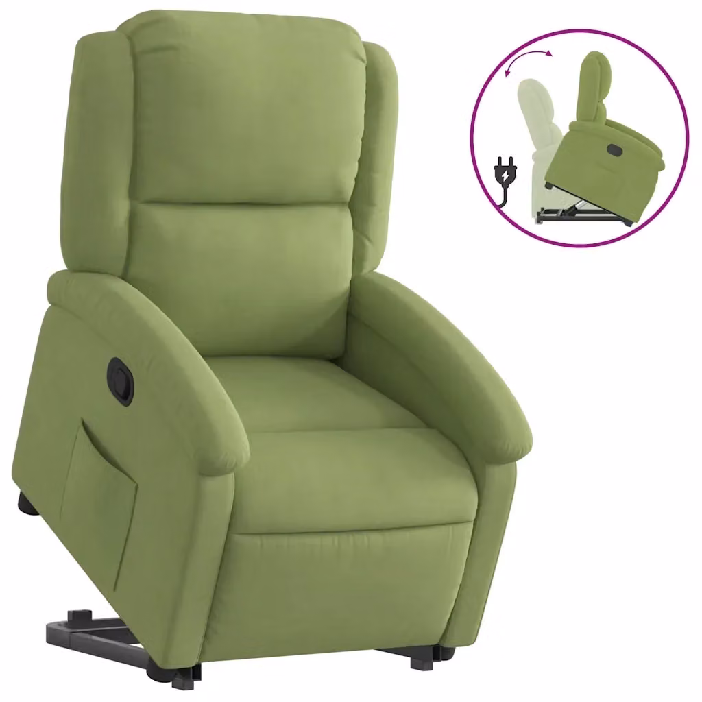 Poltrona Alzapersona Reclinabile vidaXL in Velluto Verde con Assistenza Elettrica per Senior – 2