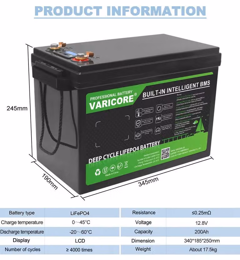 Batteria LiFePO4 da 24 V - Batteria al litio a ciclo profondo - BMS da 100 A - Display LCD - Per camper, barche, impianti solari e sistemi off-grid