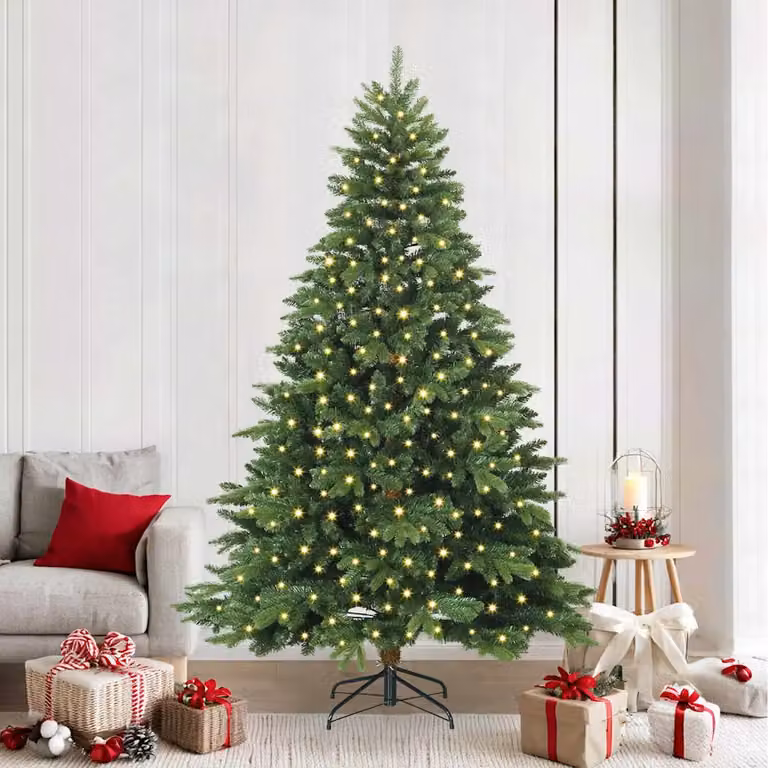 Albero di Natale artificiale moderno vidaXL verde con 300 LED luce bianca calda in PE e PVC