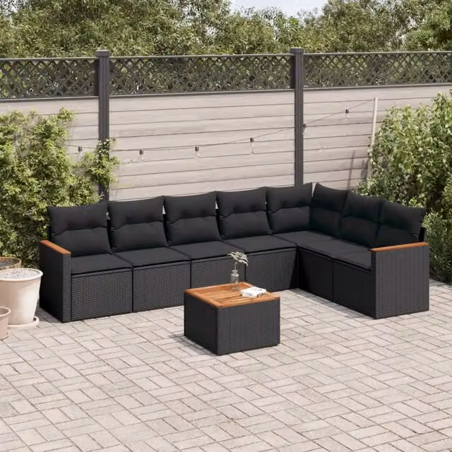 Set Divani da Giardino con Cuscini 8 pz Nero in Polyrattan 3258436
