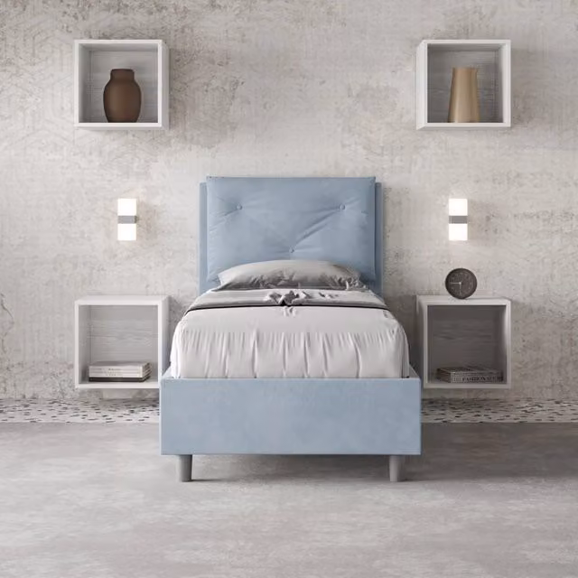 Letto imbottito singolo Ityhome Appia in microfibra azzurro L: 80 cm, P: 210 cm, H: 110 cm