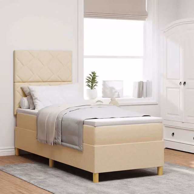 Letto moderno vidaXL con molle a sacchetti e illuminazione LED sottostante, rivestimento in tessuto beige, L 200 x L 80 cm