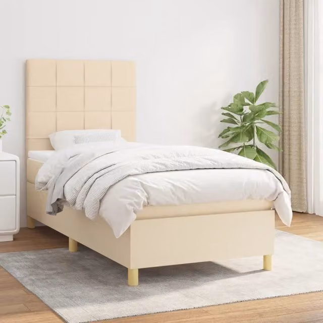 Letto Ibrido vidaXL con Giroletto a Molle e Materasso in Tessuto Beige e Bianco L/P/H: 190 x 90 x 40 cm