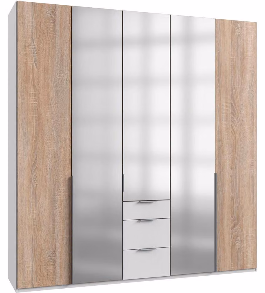 Armadio da camera da letto New York, disponibile nei colori bianco / rovere grezzo