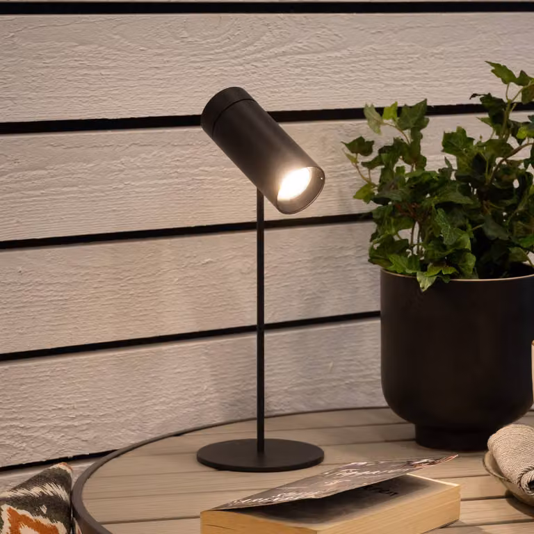 Konstsmide Lampada da tavolo LED ricaricabile Multi, nera, altezza 30 cm, IP54 dimmerabile, Nero, Soggiorno / Sala da pranzo, Alluminio, Moderno