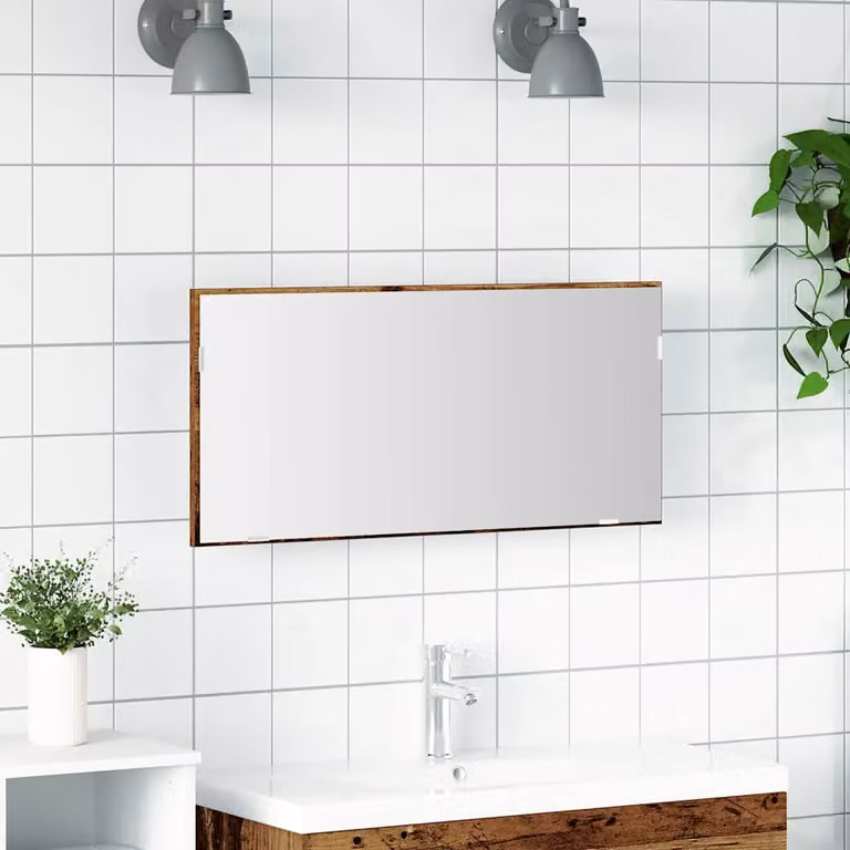 Specchio moderno vidaXL in legno e vetro con luce LED, marrone, L: 80 cm, P: 37 cm