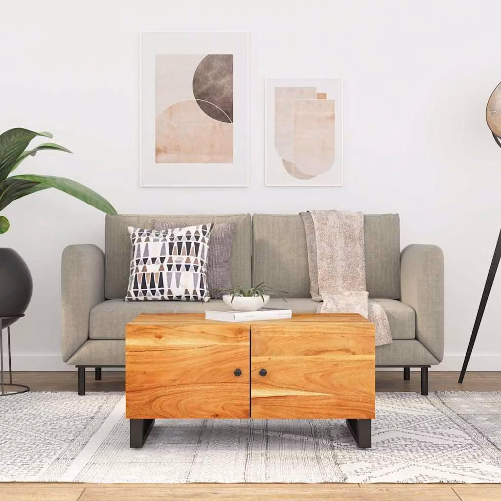 Tavolino da soggiorno vidaXL in legno di acacia e multistrato, marrone, L 80 cm x P 50 cm x H 40 cm
