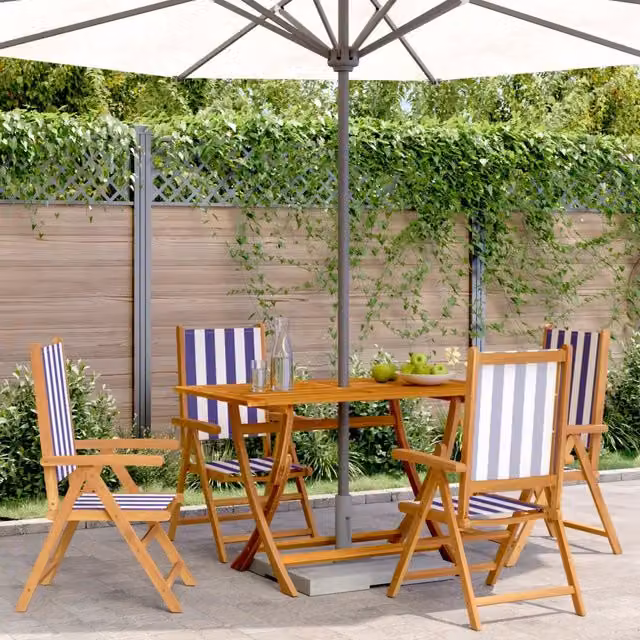 Sedie Reclinabili Pieghevoli 4 pz Blu e Bianco Tessuto e Legno 3214553