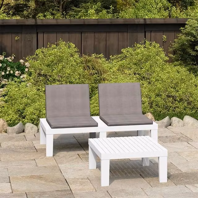 Set da giardino moderno vidaXL con divani imbottiti e tavolino da caffè, colore bianco e antracite, completo di cuscini