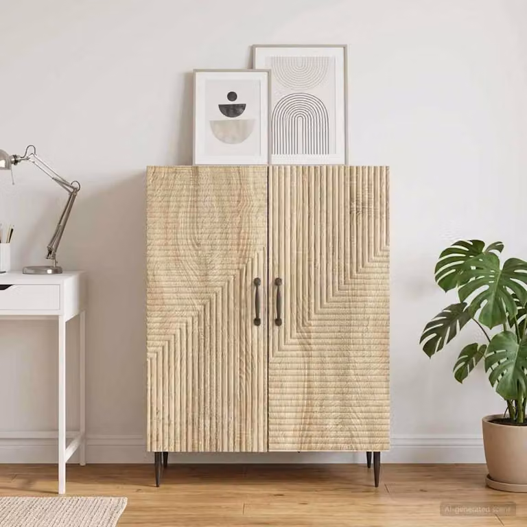 Credenza moderna vidaXL in legno ingegnerizzato e metallo, colore Rovere Sonoma, L: 66 cm, P: 34,5 cm, H: 89,5 cm