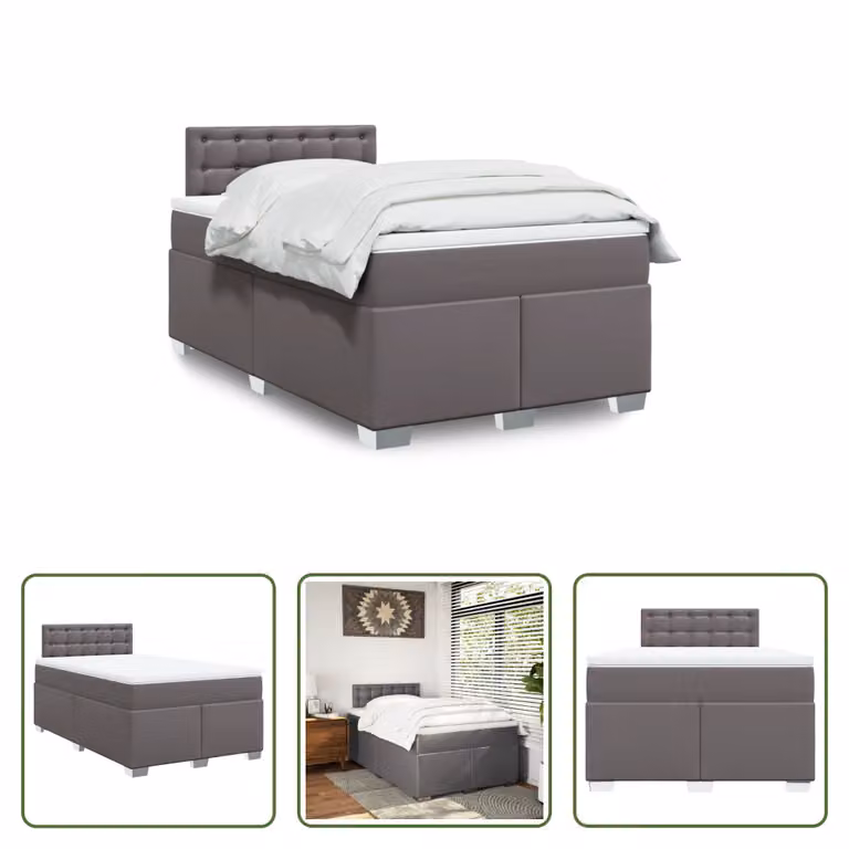 The Living Store Letto a molle con materasso grigio 120x200 cm in Pelle finta