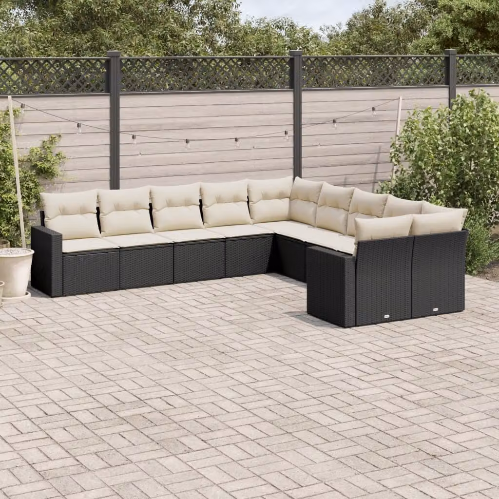 Maison Exclusive - Set da giardino 10 pezzi con cuscini in polyrattan nero