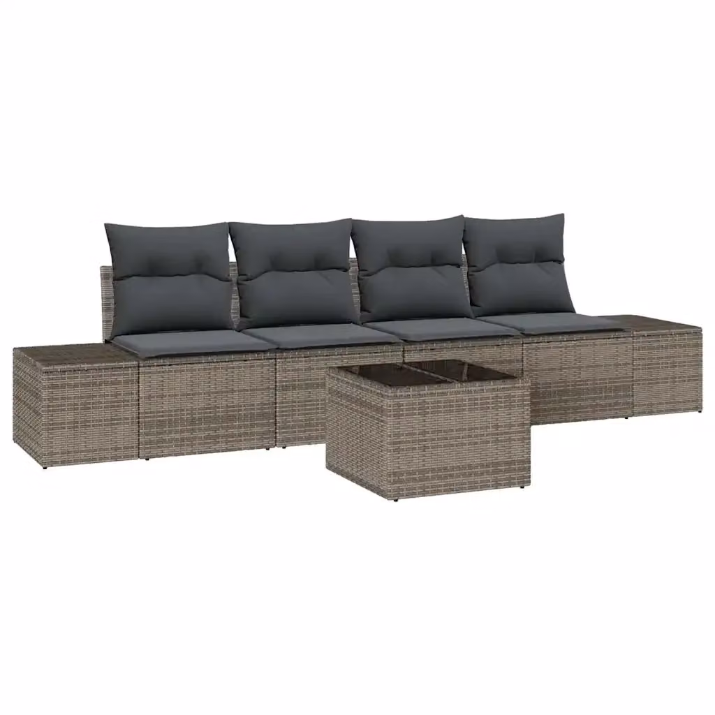 Set di mobili da giardino vidaXL composto da 5 pezzi in rattan grigio con cuscini e tavolino da esterno – 2