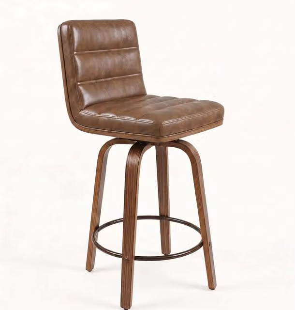 Sgabello da Bar Girevole con Seduta in PU e Gambe in Legno Curvo per Cucina e Barra