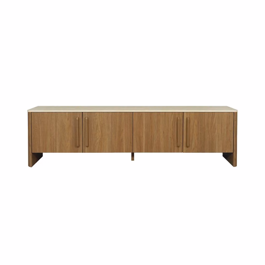 Mobile TV SWEEEK moderno effetto legno noce e travertino con 4 ante, L: 180 cm, P: 40 cm, H: 50 cm – 2