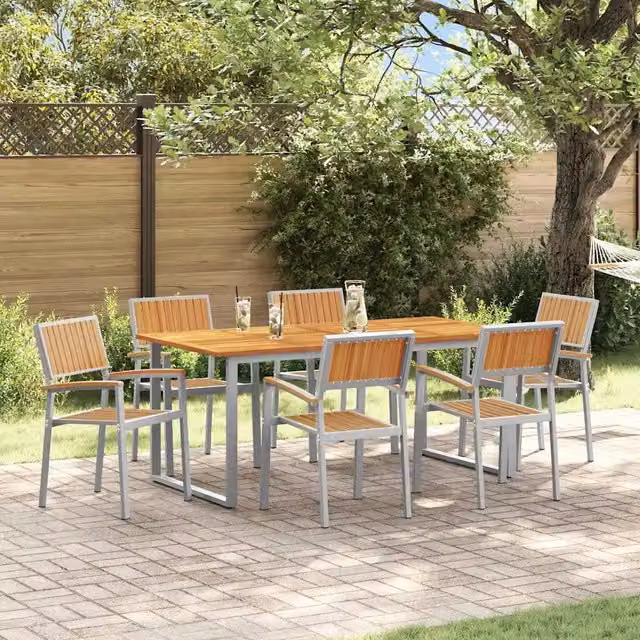 Set da Pranzo per Giardino 7 pz Grigio Legno di Acacia Massello 3284356