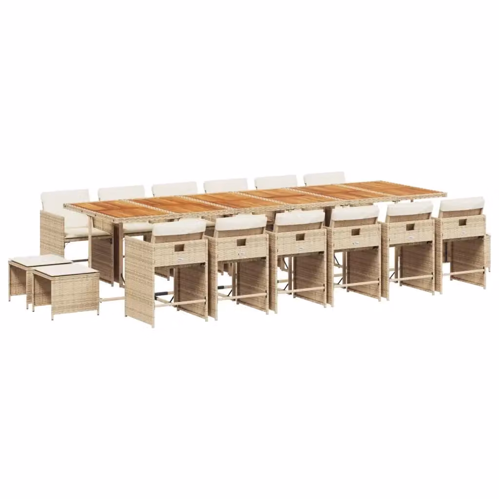 vidaXL Set da Pranzo da Giardino 17 pz in Polyrattan con Cuscini Beige e Legno di Acacia – 2