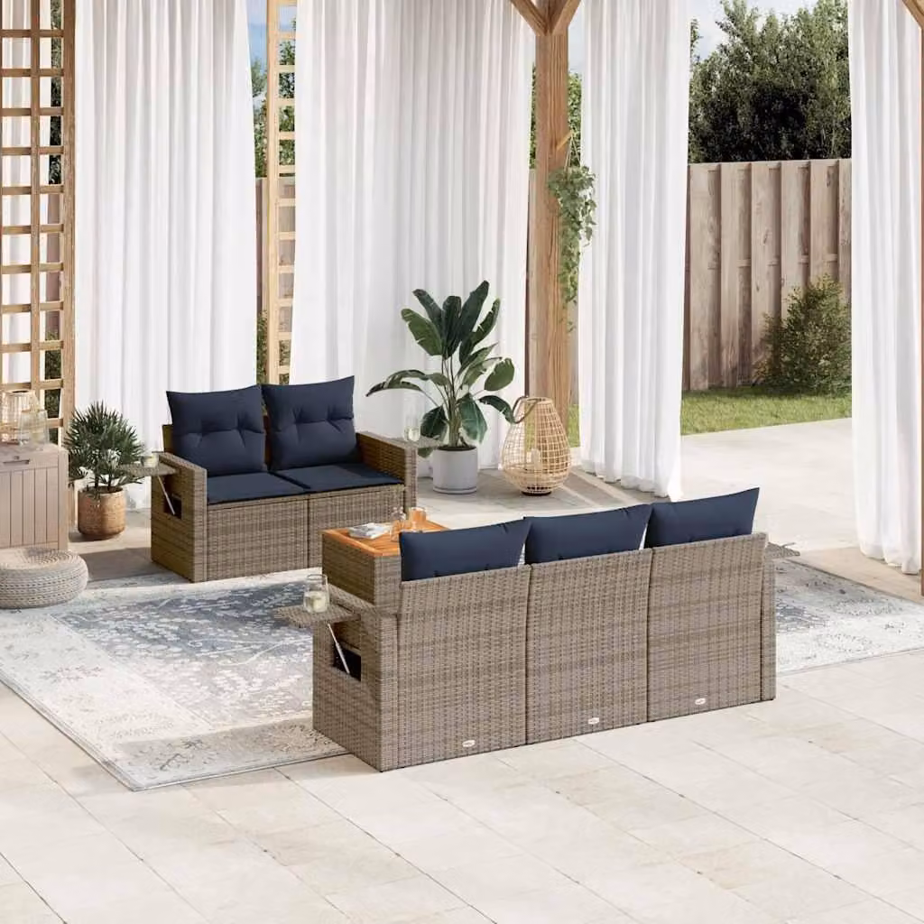 Maison Exclusive - Set di 6 divani da giardino con cuscini, grigio, polyrattan