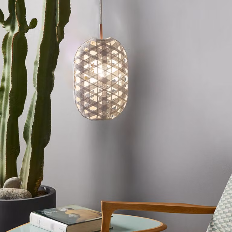 Forestier Lampada a sospensione Capsule S, dimmerabile, Bianco / Opale, Soggiorno / Sala da pranzo, bambù, Design, Lampada a sospensione
