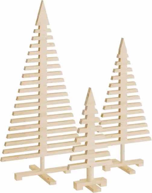 Alberi di Natale Decorativi in Legno 3pz-Decorazioni natalizie Legno Massello di Pino