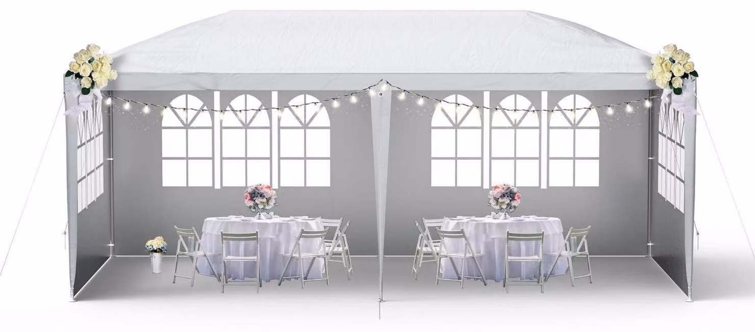 Tenda da festa 3x6 metri con pareti laterali e finestre, colore grigio, impermeabile, con protezione UV