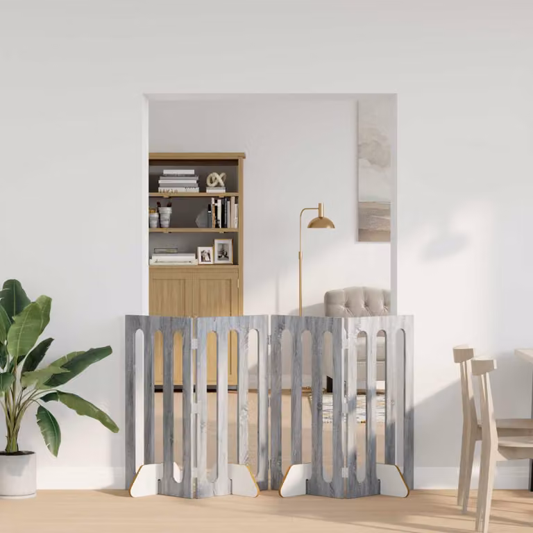 vidaXL Recinto pieghevole per cani in legno 4 pezzi colore grigio Sonoma