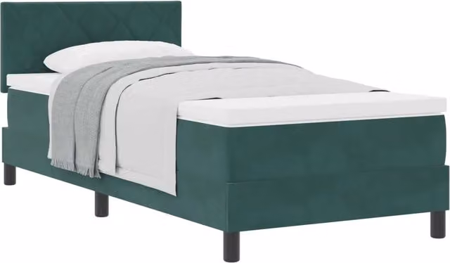 Letto singolo | Letto per adulti | Letto a molle con materasso Verde Scuro 90 x 200 cm Velluto