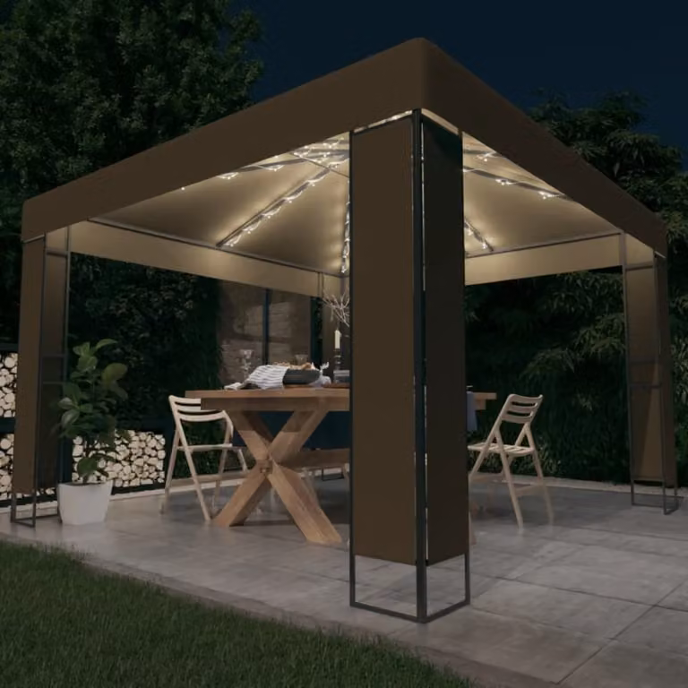 Padiglione Living Store con doppio tetto e luci LED 3x3x2,7 m Taupe